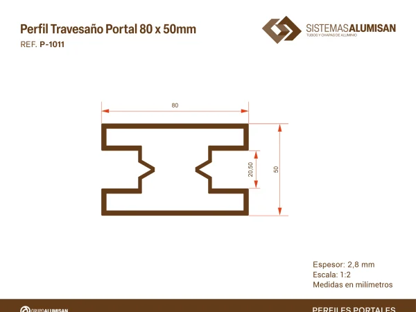 Perfil portal aluminio